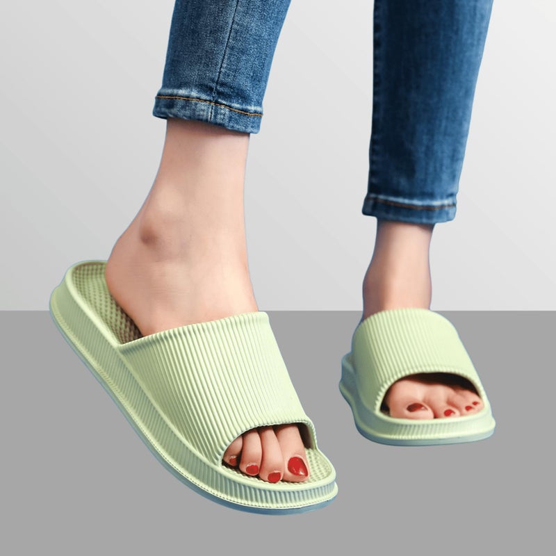 CRAZY LADY Cloud Slippers for Women & Men Indoor & Outdoor Pillow Slippers Non Slip Quick Drying Shower Slides Bathroom S&als Light Weight EVA Platform Casual Shoes (Massage/Green, 7.5 8.5) - Image 2
